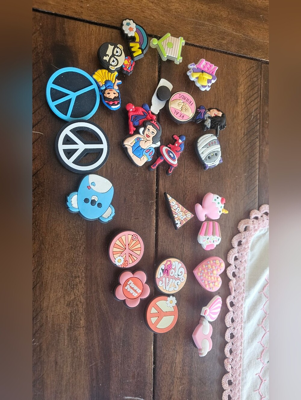 Colorful Cartoon Jibbitz Shoe Charms - Peace Signs, Characters & Sweets